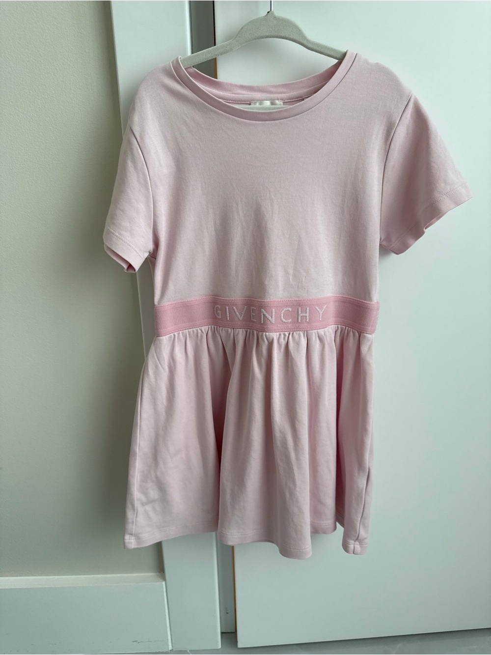 Givenchy Light Pink Short-Sleeve Peplum Logo Dress